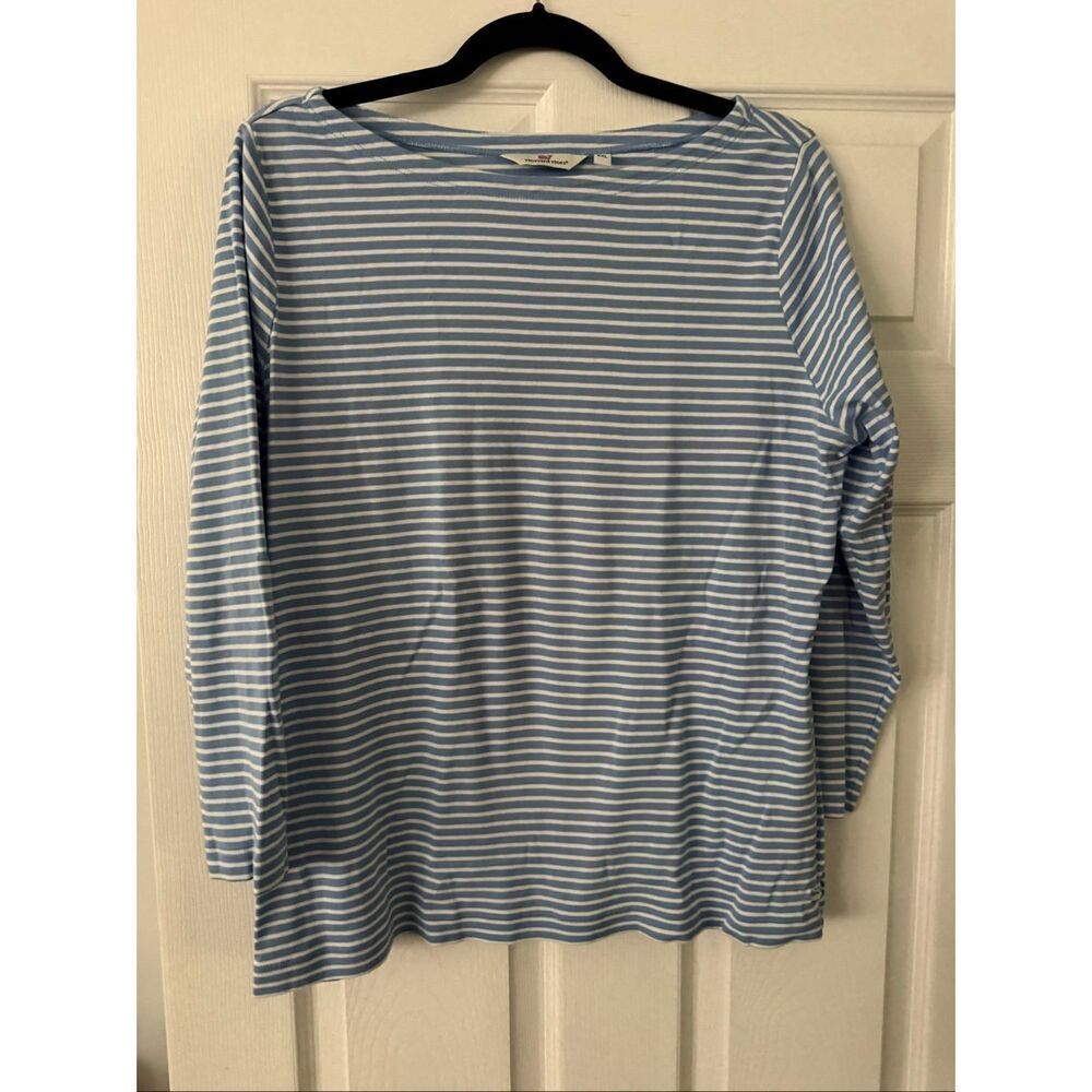 Vineyard Vines Blue & White Striped Sankaty Boat Neck Tee Medium Lightweight Top - Picture 1 of 3